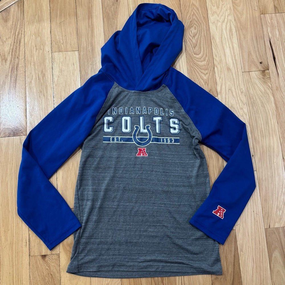 NFL Indianapolis Colts Large Kids Hooded Tee - Blue and Gray